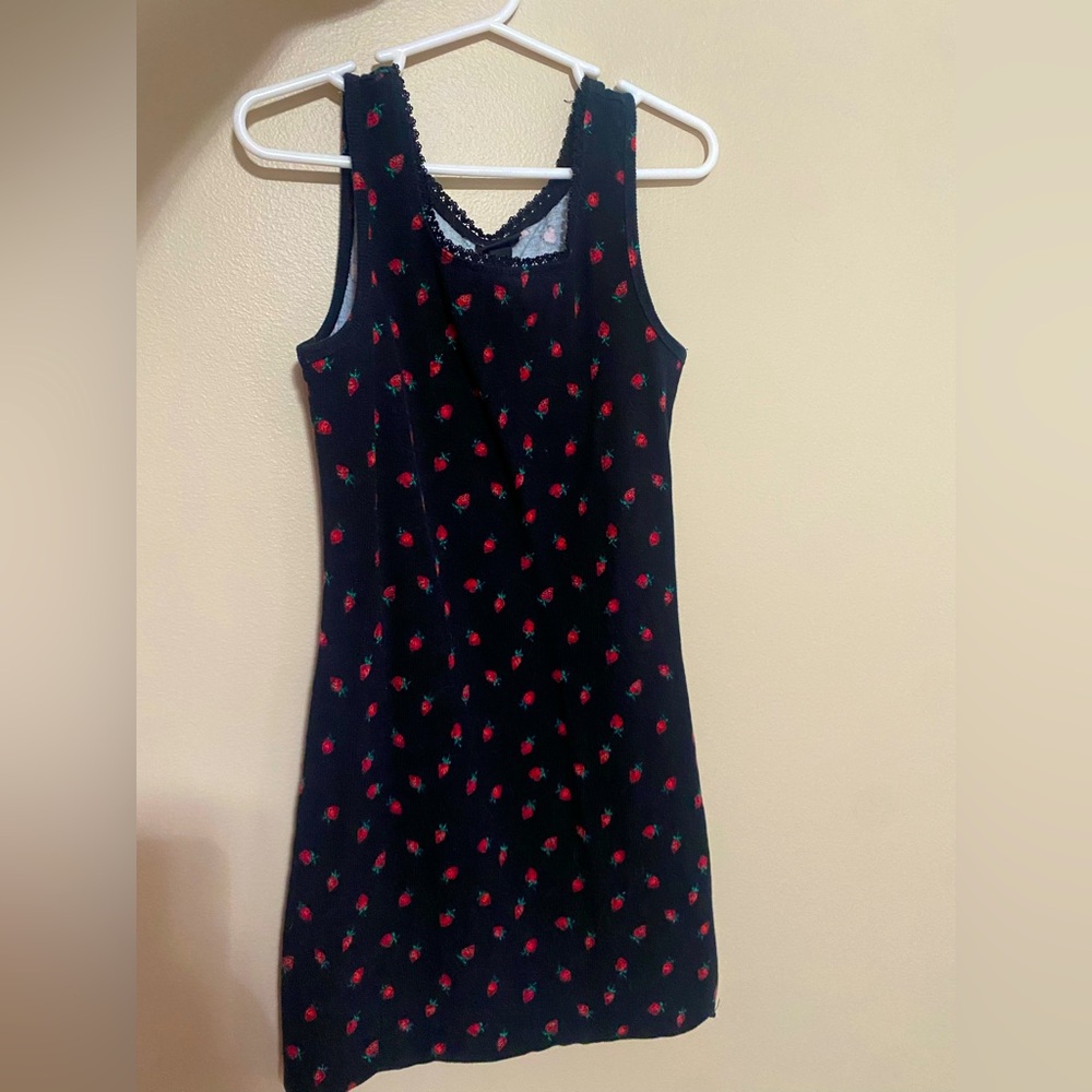 Girls Heathered Black Dress with Red strawberry Pattern